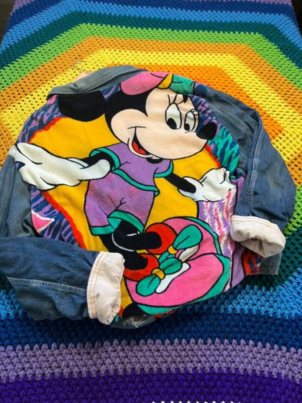 90's Vintage Too Cute Guetta Bros Walt Disney Co Minnie Mouse Denim Terry Jacket